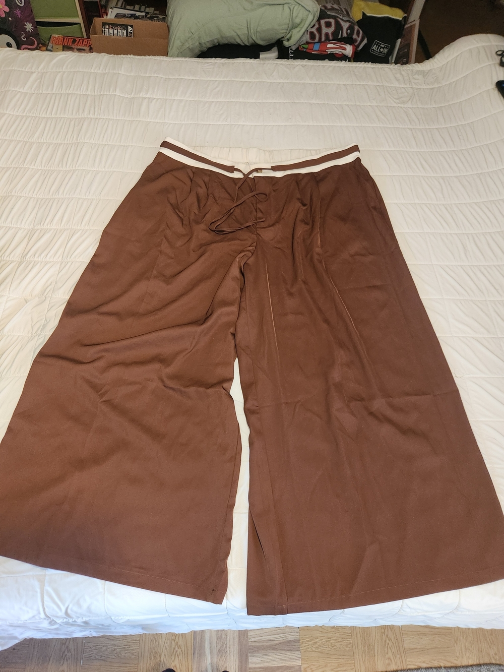 Wide Leg Brown Drawstring Pants